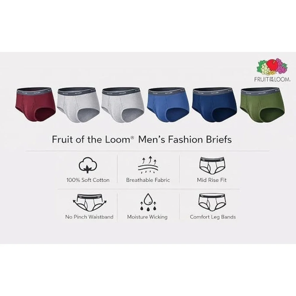Fruit of the Loom Men's 6-Pack Tag Free Moisture Wicking Briefs - Assorted - XL